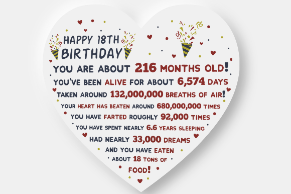 18TH BIRTHDAY FACTS HEART Graphic Design for Crafts and Digital Products