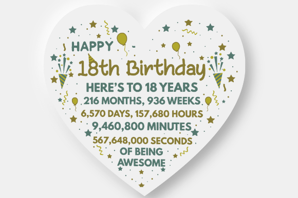18TH BIRTHDAY GIFT CARD HEART Graphic Design for Crafts