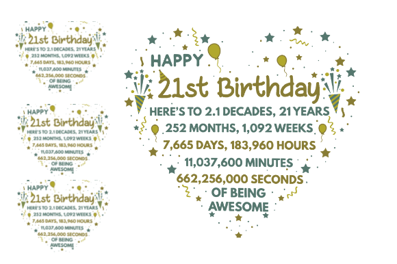 21ST BIRTHDAY CARD HEART Graphic Design for Crafts