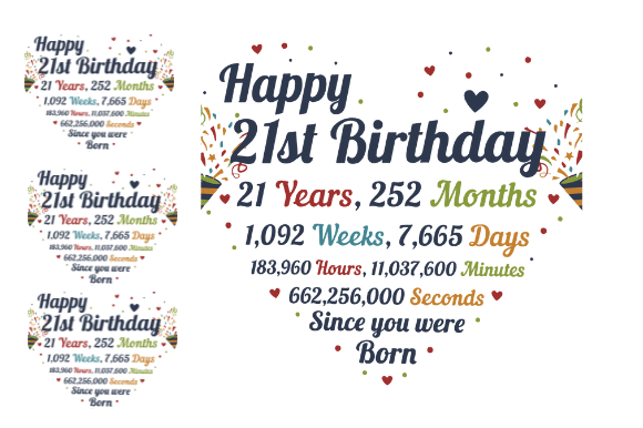 HEART 21ST BIRTHDAY GIFT Print POD Graphics for Crafts